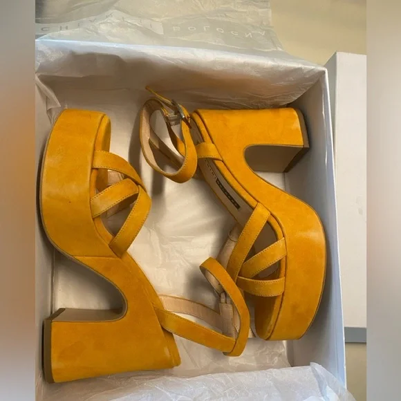 Chiarini Bologna Orange Suede Platform Sandals Sz IT 39, new in box - Picture 10 of 11